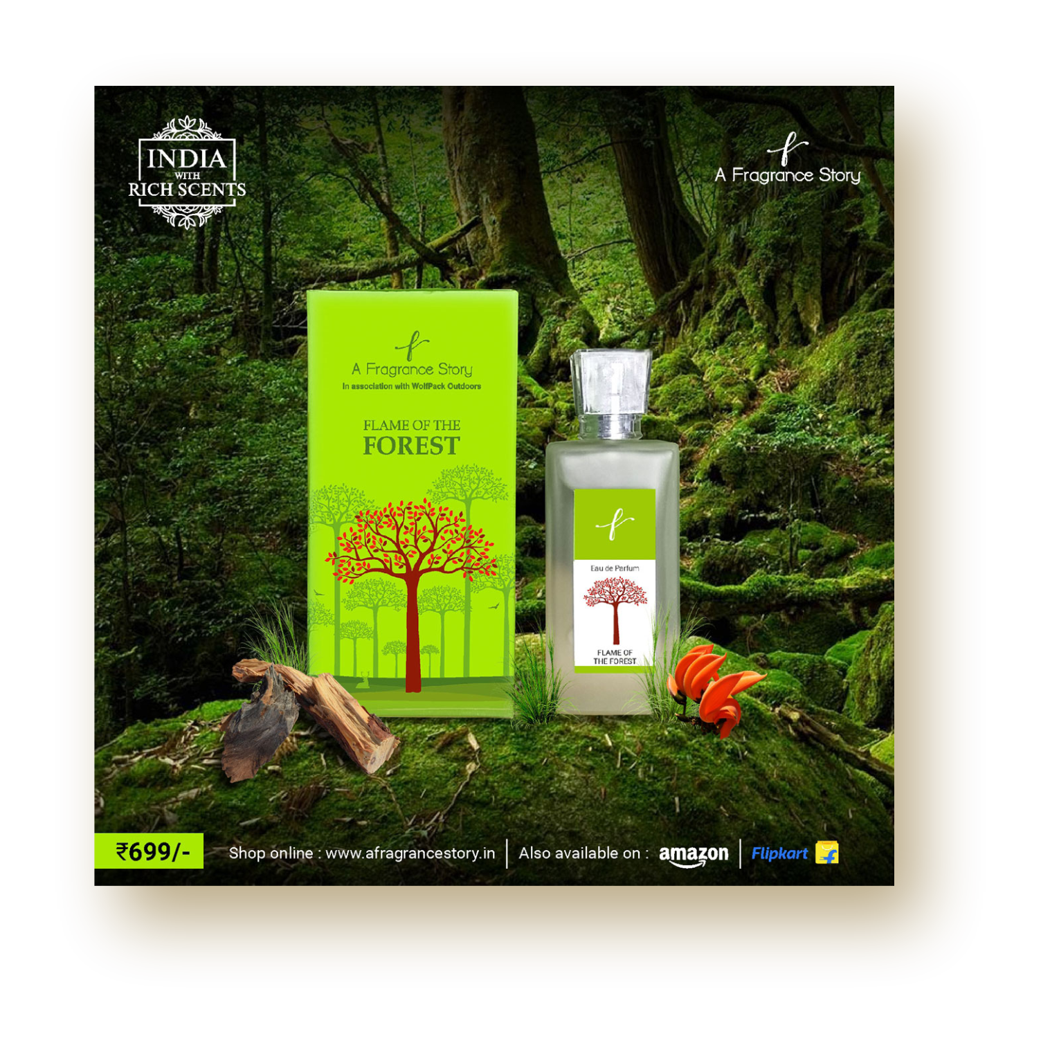 A Fragrance Story flame of the forest bottle Social media posts