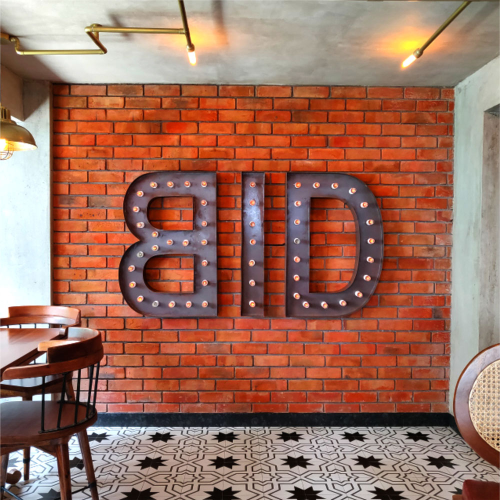 BID design on the wall with an inverted B