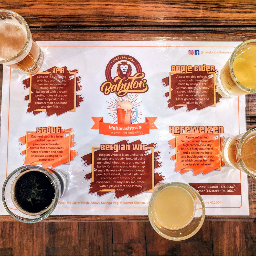 Babylon Craft Brewery beer menu card