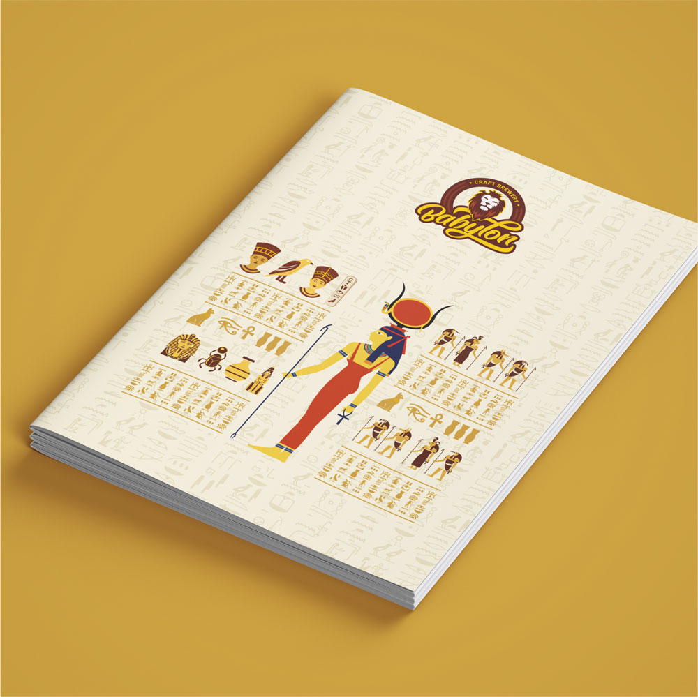 Menu card for Babylon Craft Brewery based on Egyptian theme