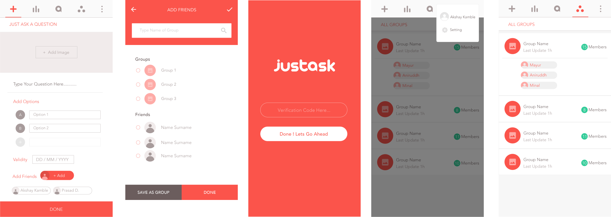 Justask mobile app page design