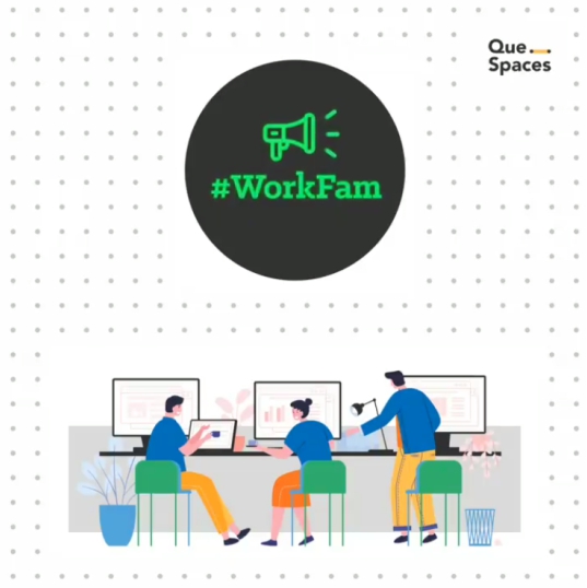 Que Spaces #WorkFam social media campaign design