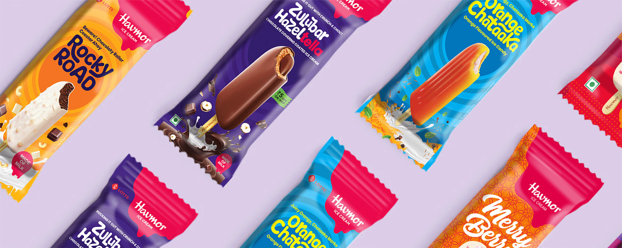 Different choco bars of havmor packaging design